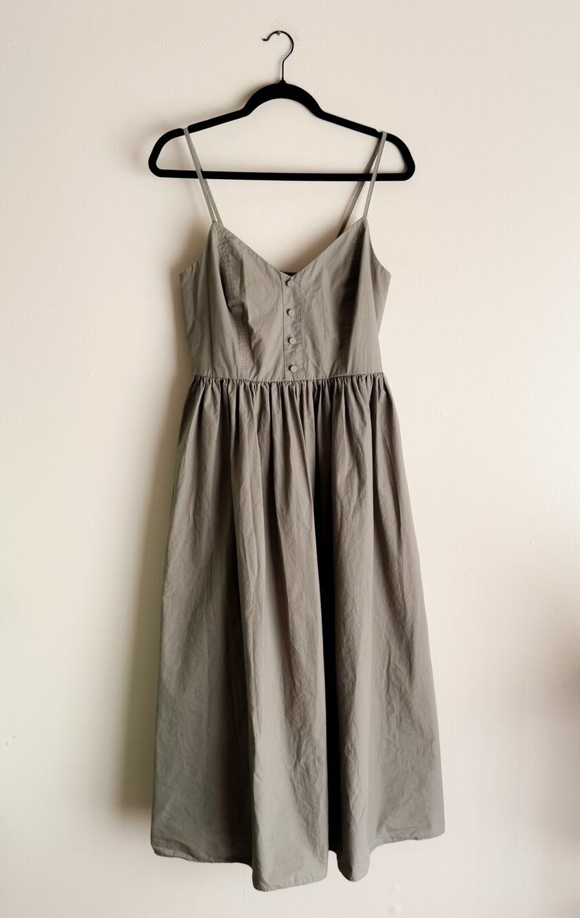 River Island Green Khaki Fit and Flare Cotton Midi Dress Size 12 Prairie Boho